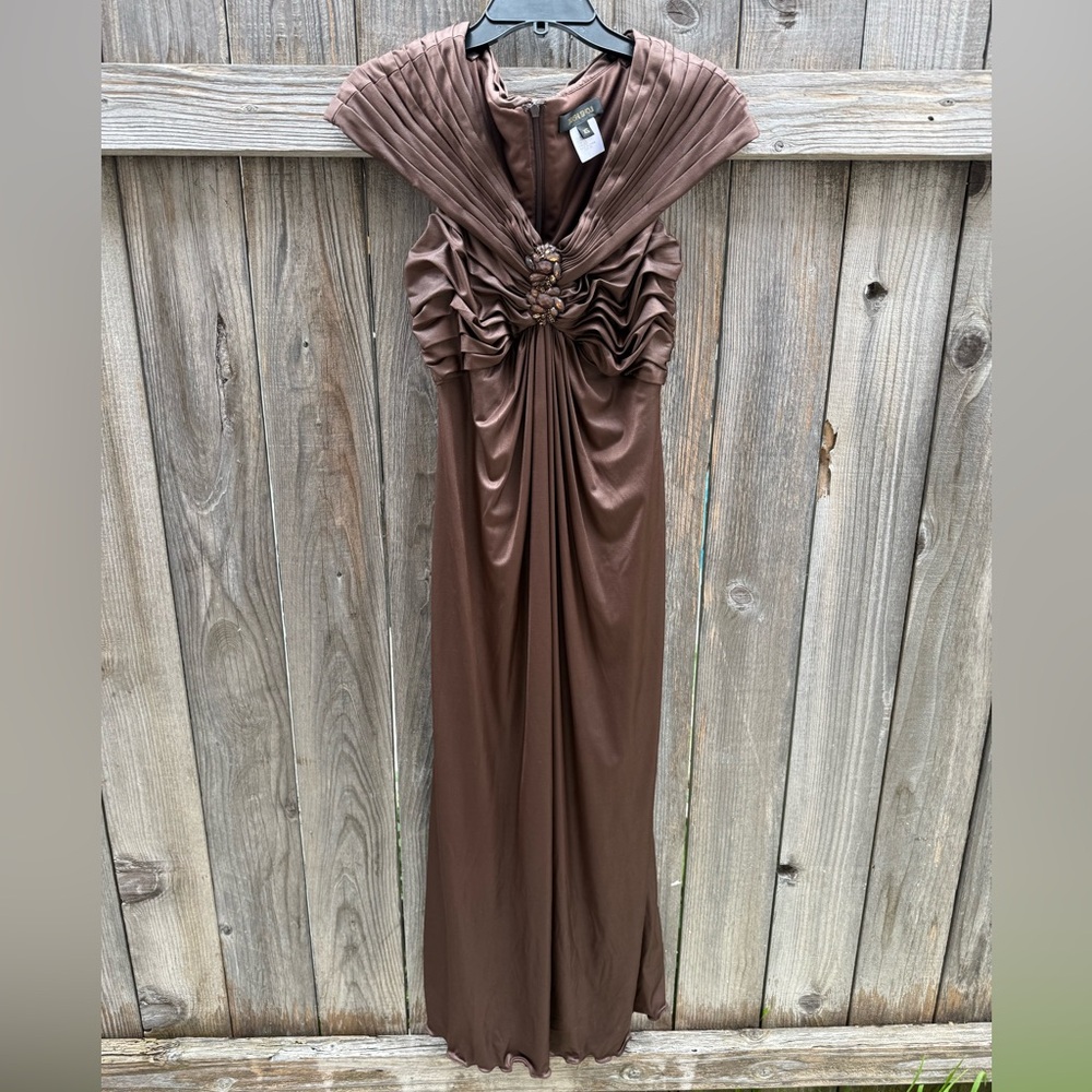 Tadashi shoji formal pleated embellished Rhinestones maxi dress